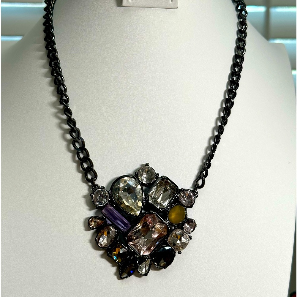 Stunning Chicos statement, necklace, clear, smoky, blue vintage